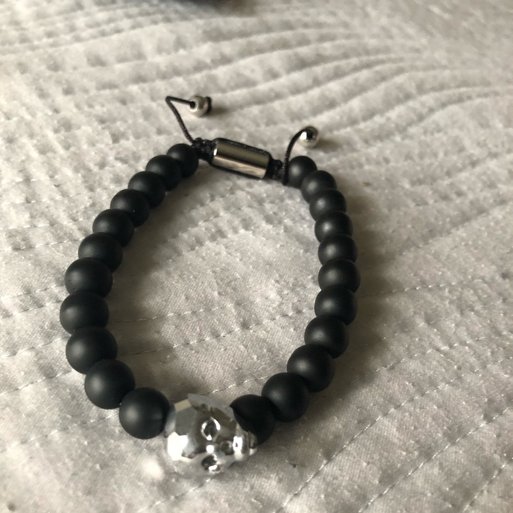 Stainless steel Glass skull Bead W/Black Stone